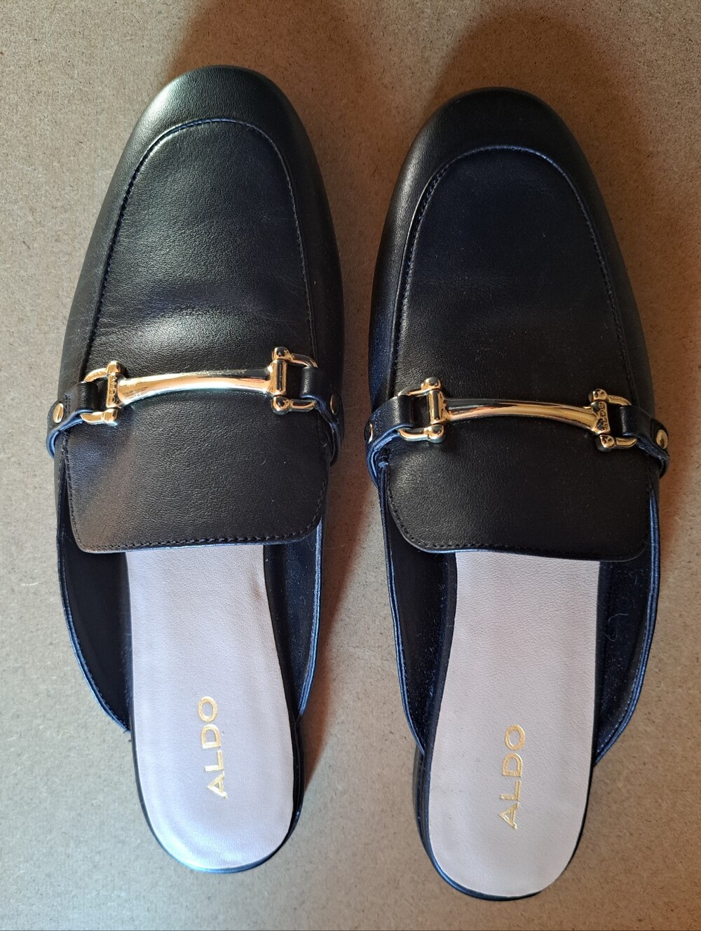 ALDO Black Leather Loafer Mules Gold Hardware | Size 9 - Runs Small